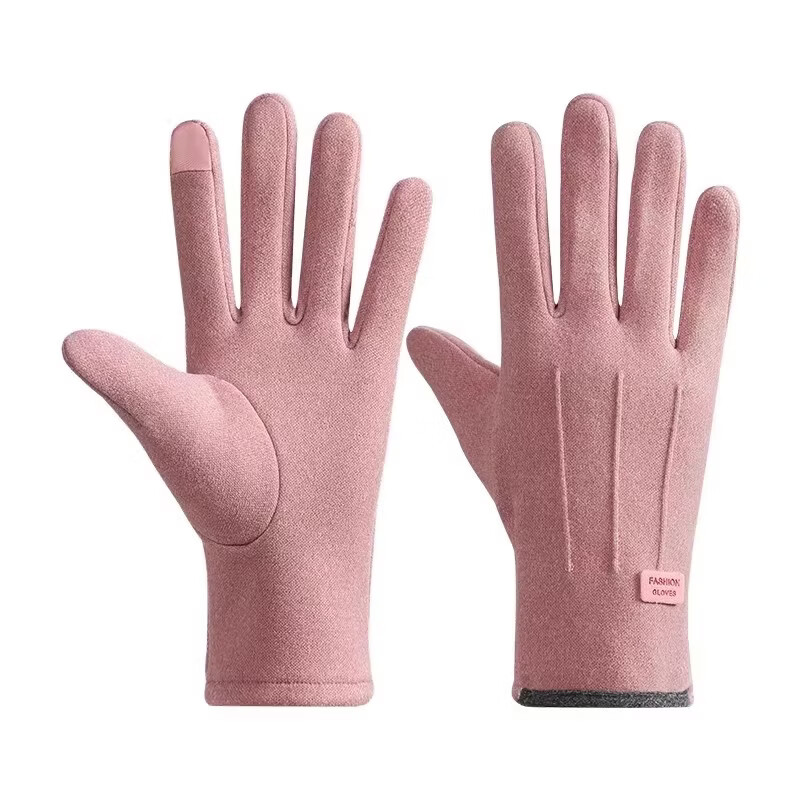 冬季电动车手套加厚加绒保暖麂皮绒骑行防寒触屏男女士防风手套 精品德绒【粉色】独立包装/可触屏面料