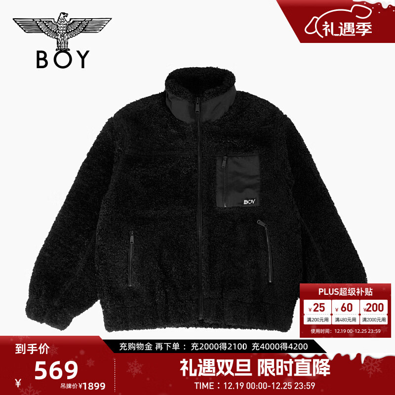 BOY LONDON春季男女同款仿羊羔绒黑色潮牌休闲宽松外套M23700 黑色 S