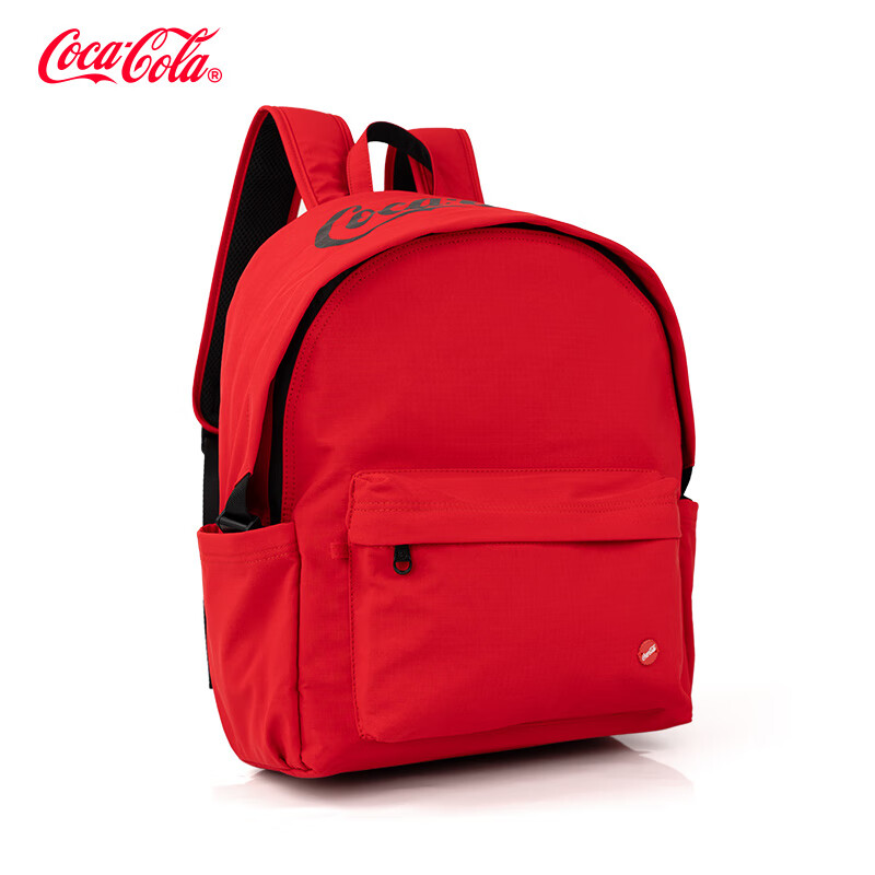 可口可乐(Coca-Cola)双肩包男大容量学生书包女休闲16英寸电脑包旅行出差通勤轻便背包 可乐红-可放15.6寸电脑