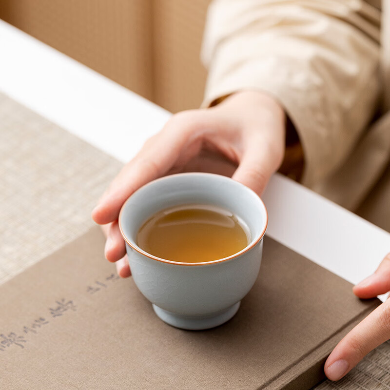 新款功夫茶具泡茶杯汝窑中式开片可养品茗杯主人杯家用个人水单杯 仿宋汝窑-铜钱杯(禅定) 110ml