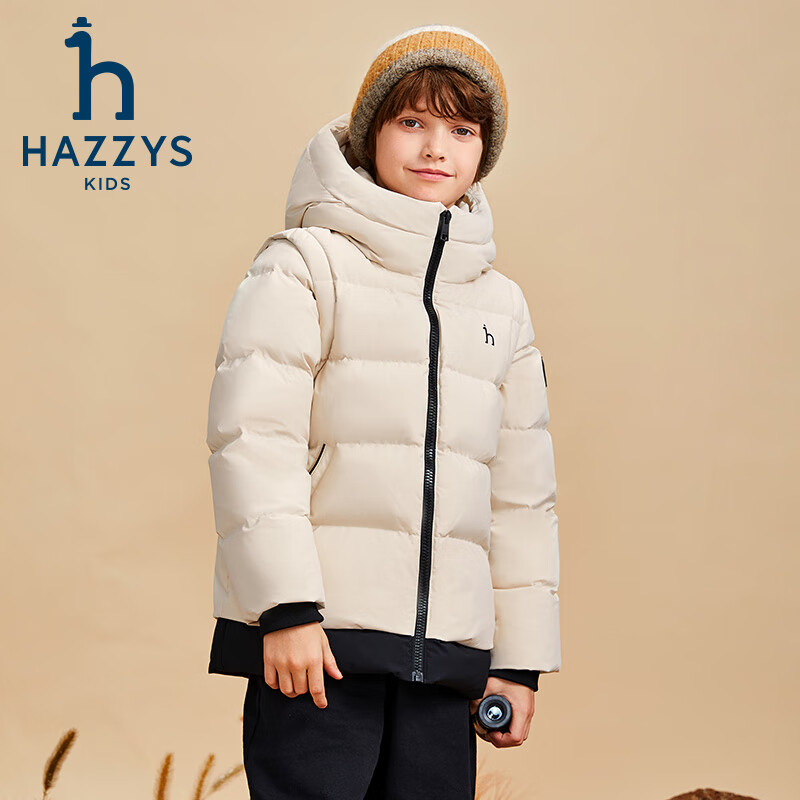 哈吉斯(HAZZYS)童装男女童羽绒服冬新可拆卸一衣两穿三防加厚外套 藏蓝 145