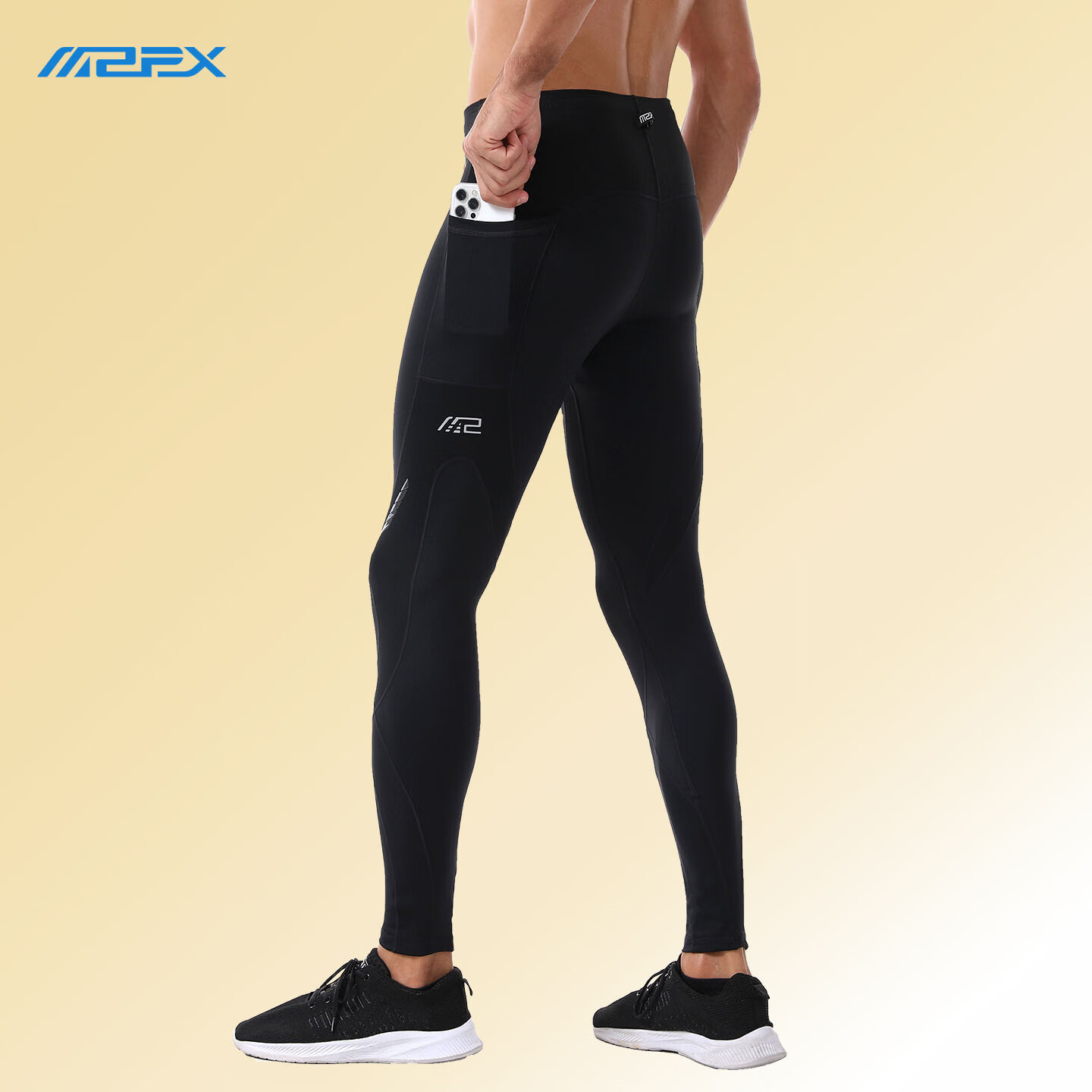 MZPX压缩裤男SH款加绒健身保暖运动跑步马拉松护膝透气紧身长裤秋冬季 男SH羊羔绒黑色 左右口袋 L (裤腰周长平量76cm)