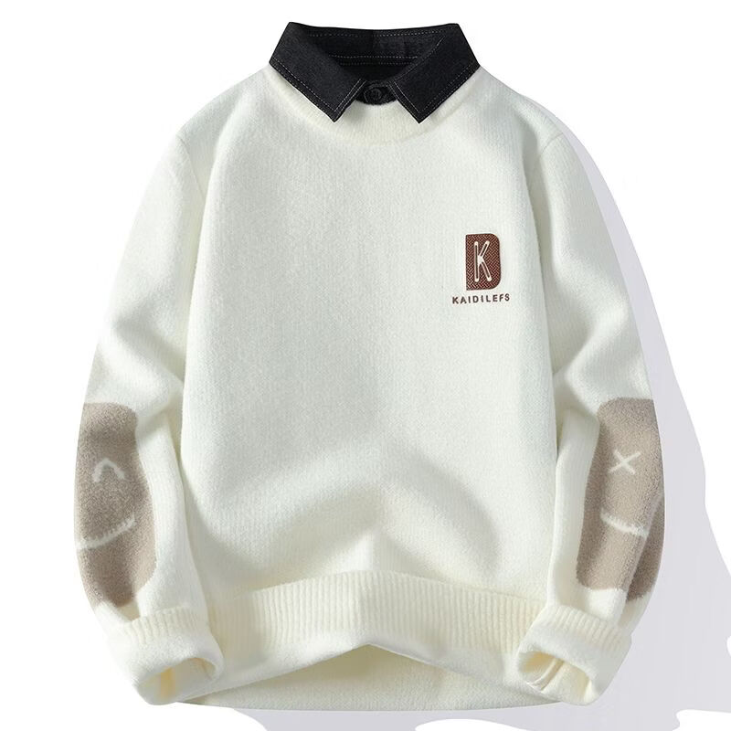 冬季假两件毛衣男加厚衬衫领毛线衣潮流帅气青年百搭保暖针织衫潮 9620卡其 均码 4XL建议165180斤