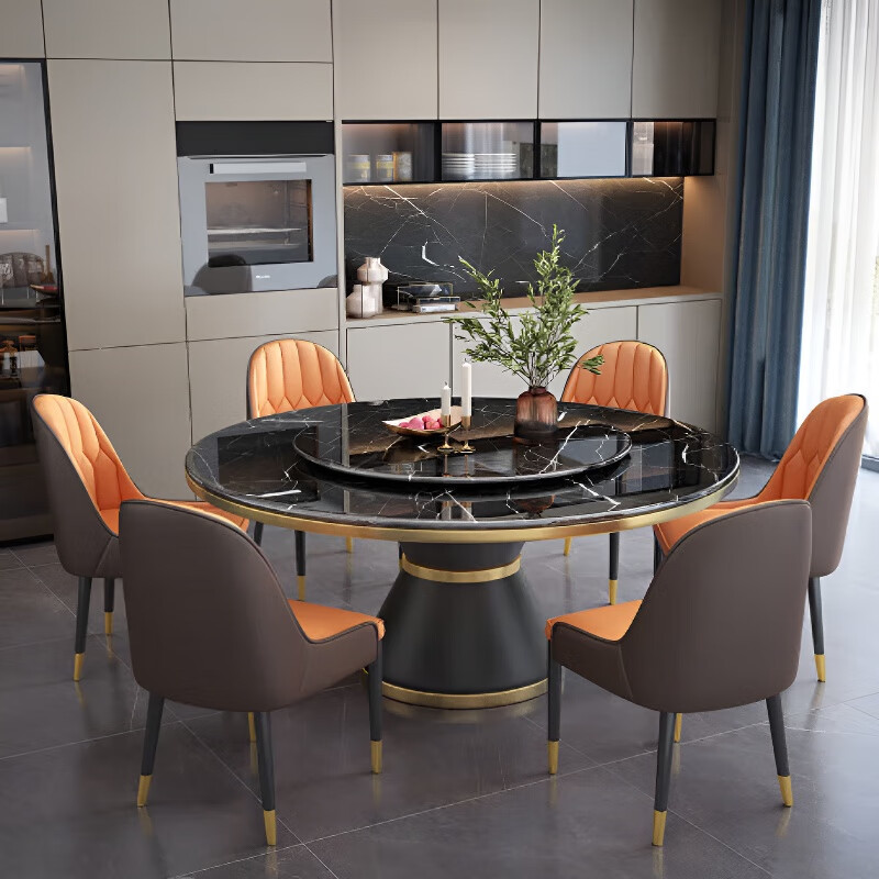 梵森荣2026新款轻奢岩板餐桌椅组合家用酒店大圆桌小户型带转盘吃饭桌子 12mm加厚岩板 1.5m  单圆桌+8椅【送转盘】