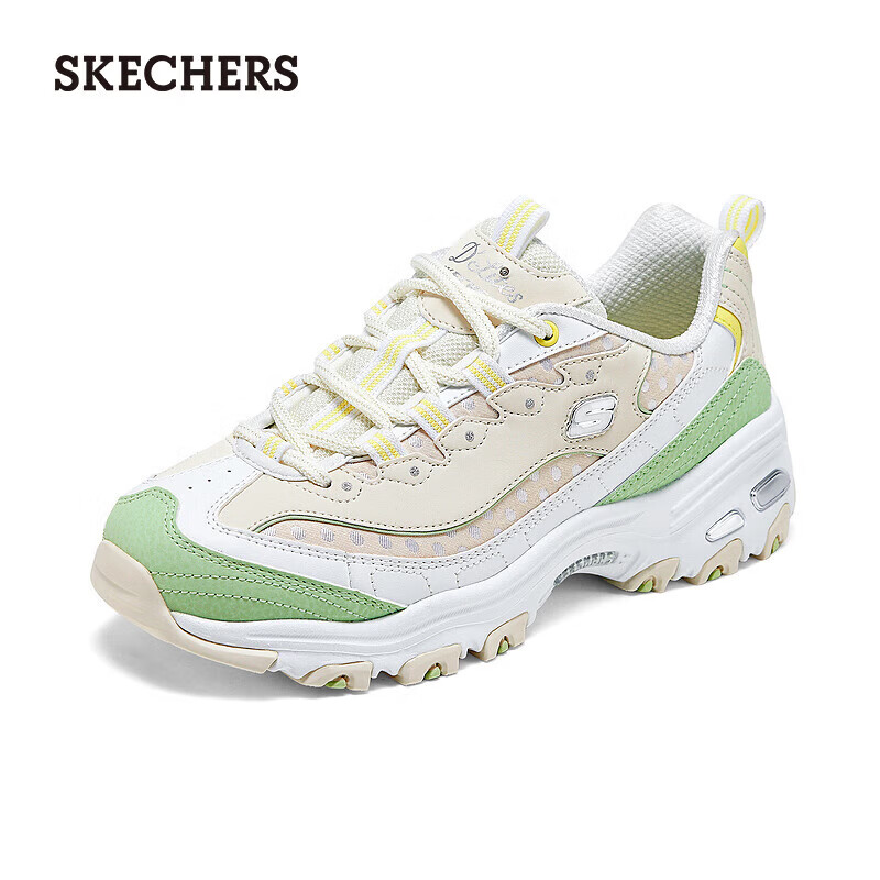 斯凯奇（Skechers）熊猫鞋2025秋冬新款女厚底增高老爹鞋耐磨时尚百搭机甲鞋150547 自然色/绿色/NTGR 36.5