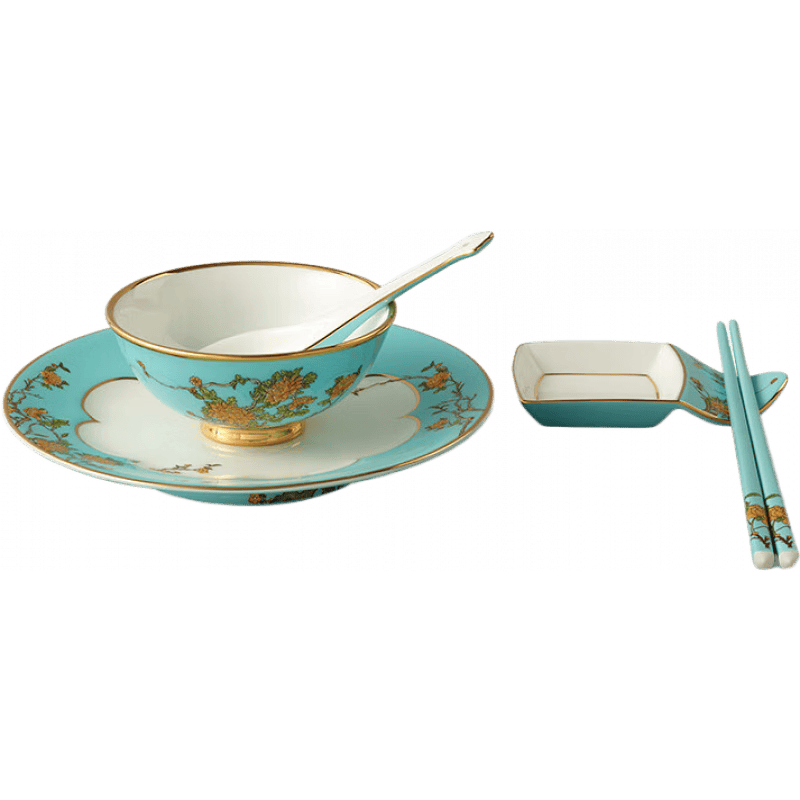 永丰源（auratic）瓷西湖蓝 小时光6头餐具 饭碗骨碟 陶瓷中式餐具套 小时光餐具 6头
