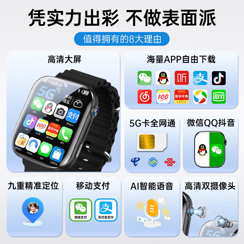 HUCATIER天才华为机适用儿童电话手表微信视频小学初高中生青少年6-12-18岁5G全网通可插卡防水定位男女孩 旗舰粉(双摄摄像+长续航微Q抖+任意下载)