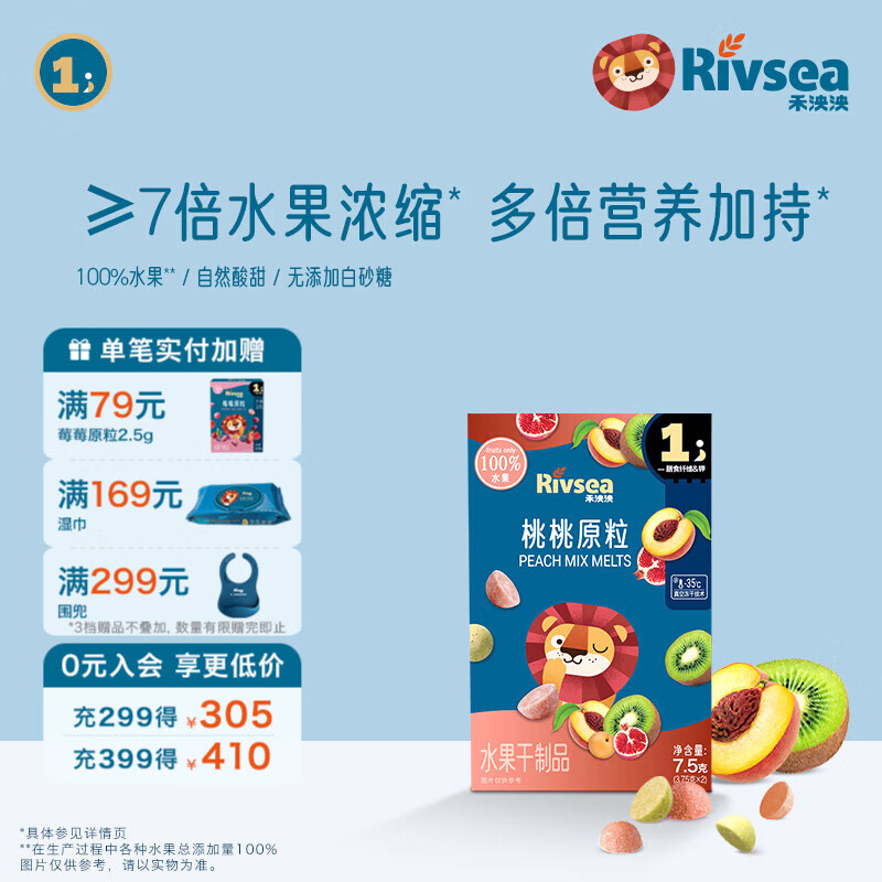 禾泱泱水果原粒 儿童零食 水果溶豆 FD冻干入口易溶 无添加白砂糖 1阶≥7倍水果浓缩 桃桃原粒7.5g