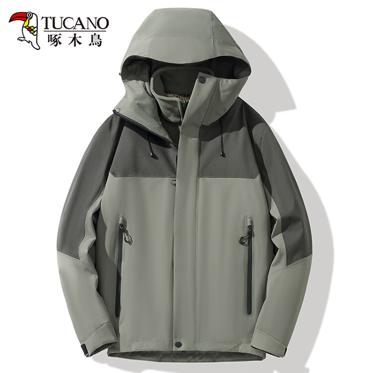啄木鸟（TUCANO）冲锋衣男女情侣款通勤夹克外套户外抓绒三合一山系运动防风两件套