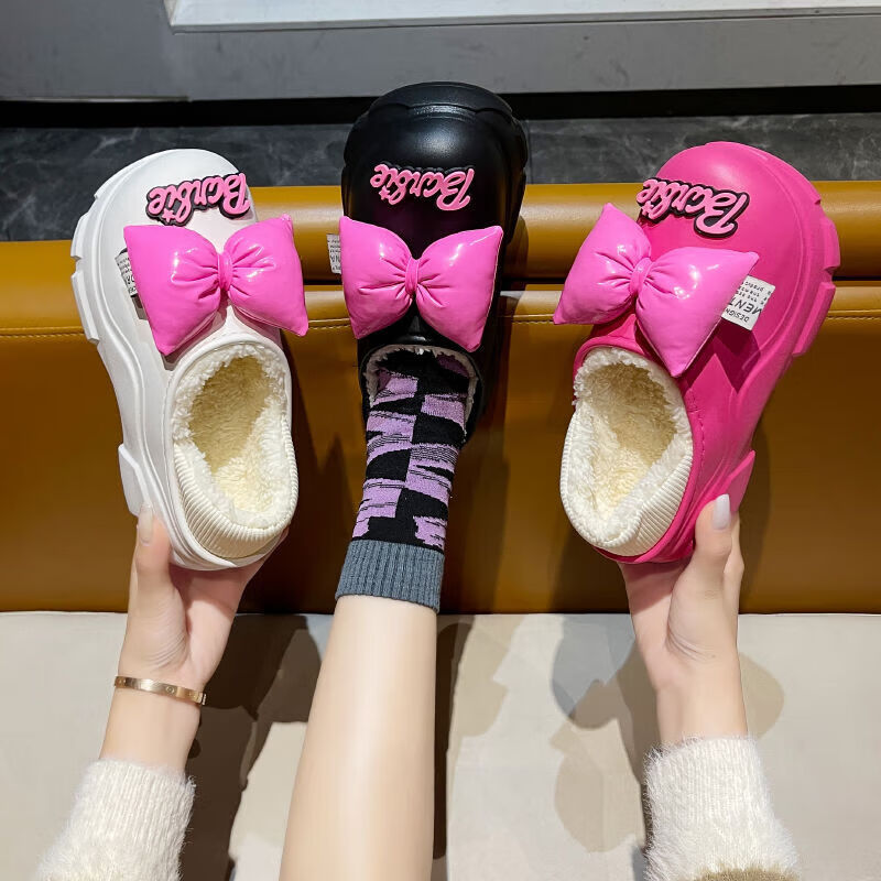 【甄选厂家】包跟棉拖鞋女冬季款厚底防水外穿时尚可爱外穿加绒保 【粉色】红色 38 -39