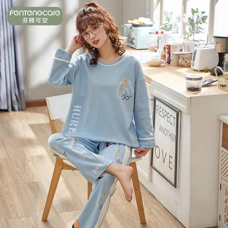 芬腾可安(FENTENGCARE)【W】春秋季睡衣情侣纯棉女款男士长袖套装大码学生卡通孕妇 51007 3XL