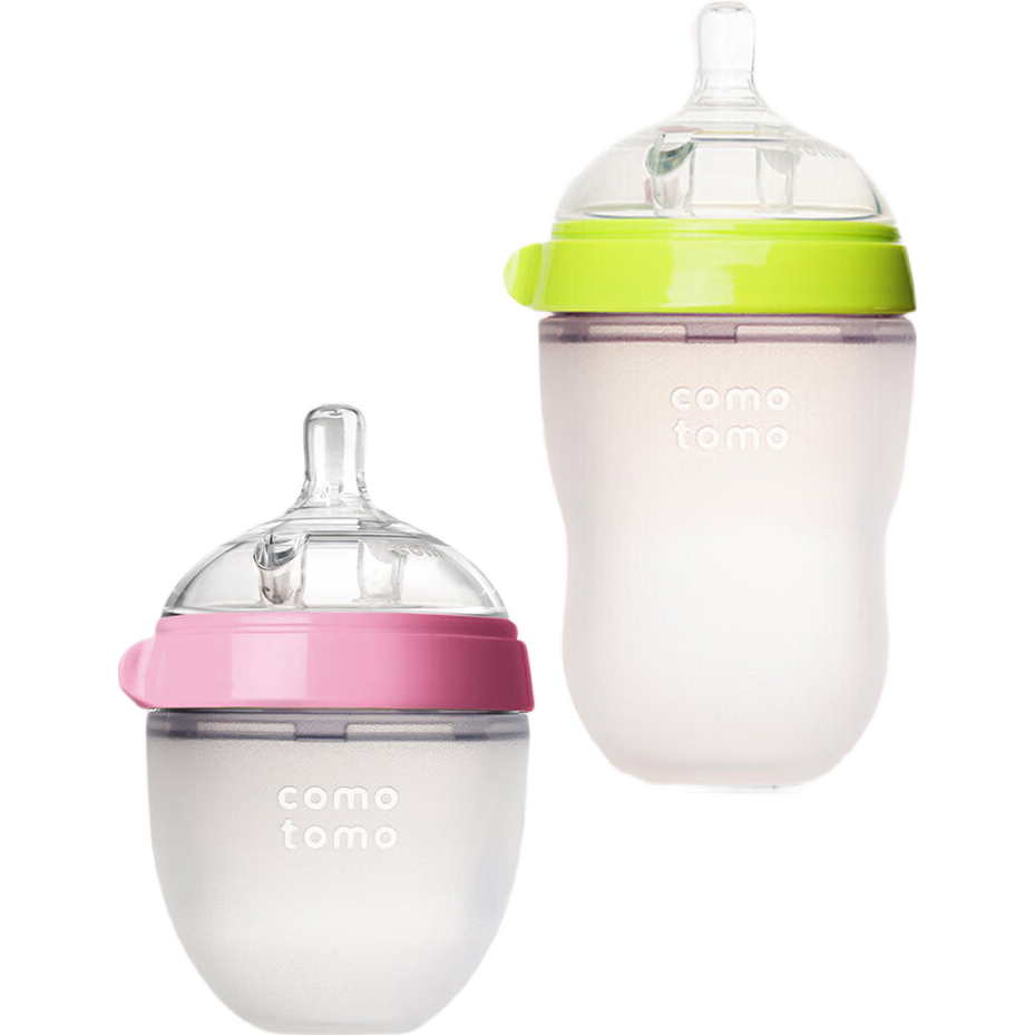 可么多么（como tomo）奶瓶婴儿断奶硅胶宽口径奶瓶0-6个月套装粉色150ml+绿色250ml