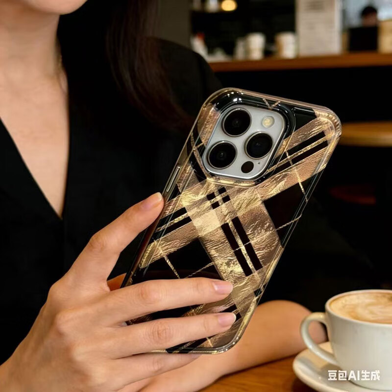 原创黑棱格苹果17Promax手机壳网红款17适用iPhone16女15保护套14 黑色菱格全包手机壳 iPhone7plus/8plus