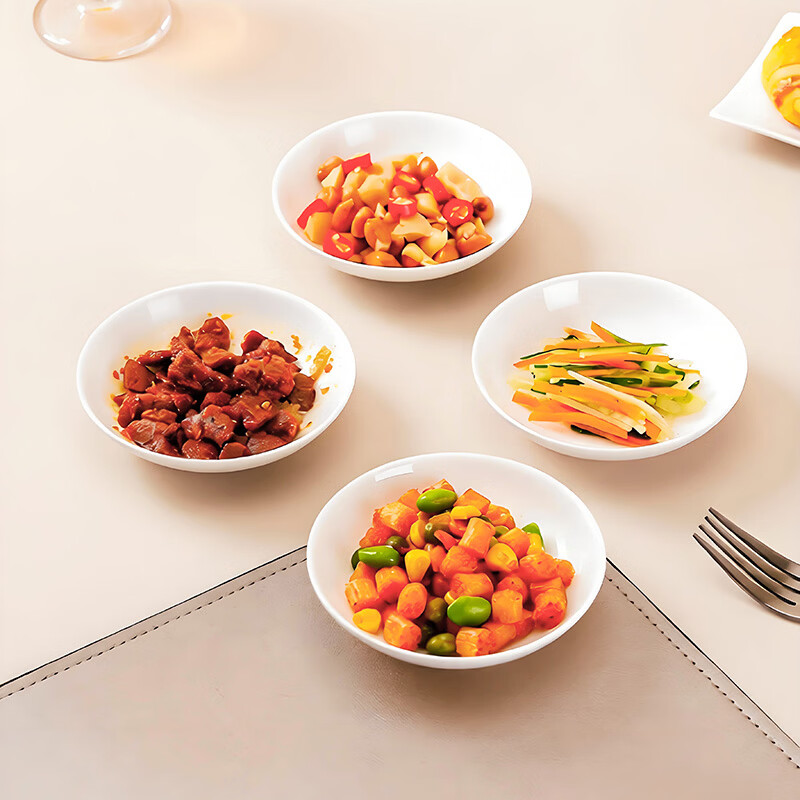 斯凯绨（Sky Top）盘子骨瓷吃碟家用陶瓷小调味碟纯白餐具酱油醋碟4英寸4件套装