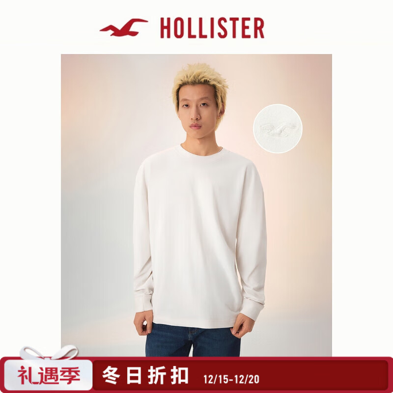 HOLLISTER【重磅棉质】小海鸥图案25秋冬内搭T恤男装女装324-5564 白色 S (175/92A)