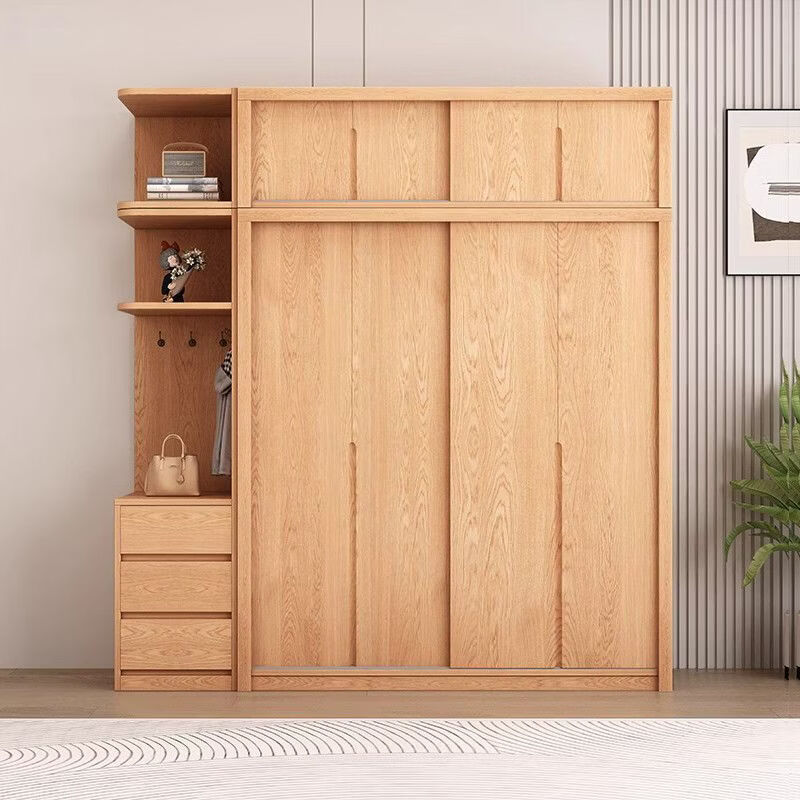 东璨全实木衣柜家用卧室松木推拉门收纳柜子儿童衣橱出租房用移门衣柜 长160深55高200cm【主柜】