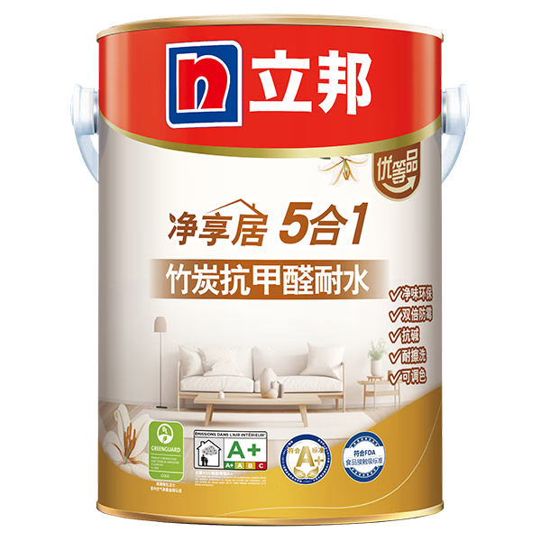 立邦【同城购】净享居竹炭抗甲醛耐水5合1内墙乳胶漆 5L【单桶装】