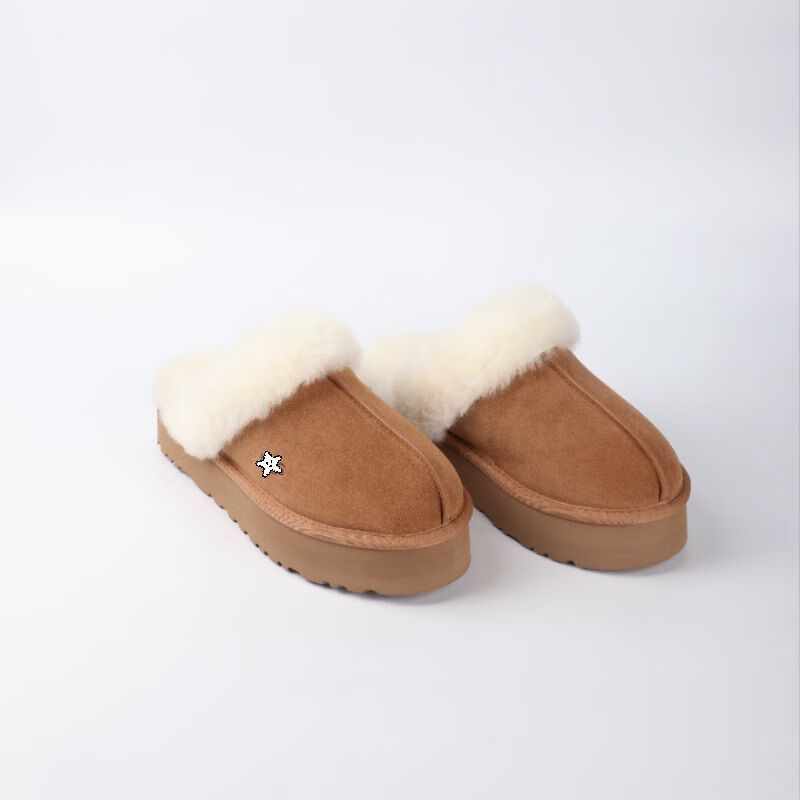 UGG EVERSHEEPSKINS雪地靴UGG厚底星拖包头拖鞋冬季羊皮毛一体棉拖顶版一比一 1:1厚底星拖栗色-带标 脚胖拍大一码 40