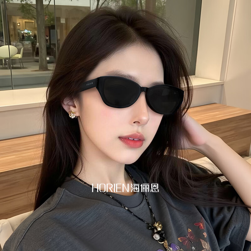 海俪恩猫眼太阳镜男女时代少年团同款高级复古防紫外线墨镜开车N8507 N8507H06 高街潮黑（偏光）