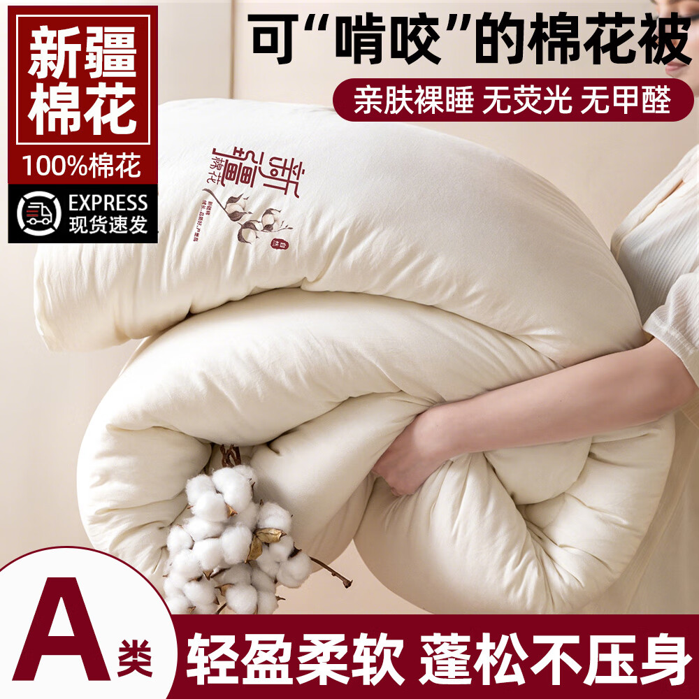 高睿纯棉加厚冬季保暖被褥棉花被芯带被套A类新疆棉四季通用2026新款 纯色 150*200棉花被（3斤）