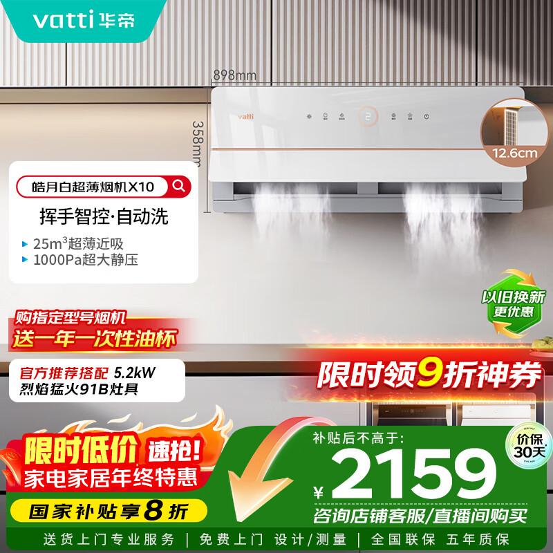 华帝（VATTI）【艺术家】国家政府补贴抽油烟机X10侧吸超薄变频白色家用脱排油烟机25风量自动洗以旧换新i11226