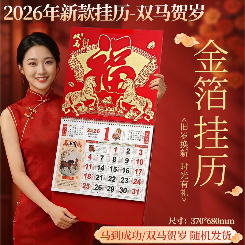 少年伴挂历 2026年马年新年礼物年货礼品家用挂墙式黄历正六开吊历手撕日历礼品 马到成功7805