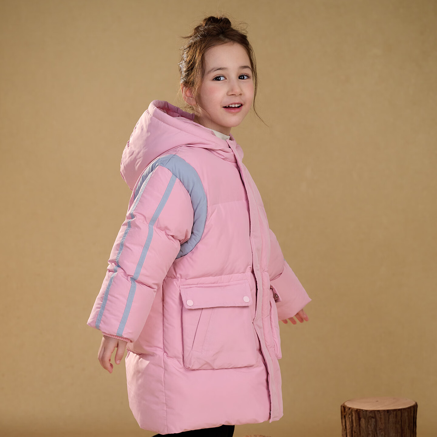 棉花堂（cottontown）棉花堂童装儿童加厚中长款棉服外套男童运动连帽冬季女童保暖棉衣 粉色 130 130/64