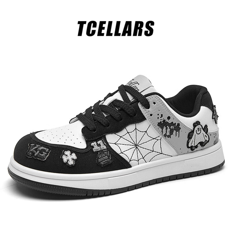 Tcellars板鞋男鞋2026春季新款潮流涂鸦厚底耐磨低帮百搭运动休闲鞋子男 巴洛黑白 39