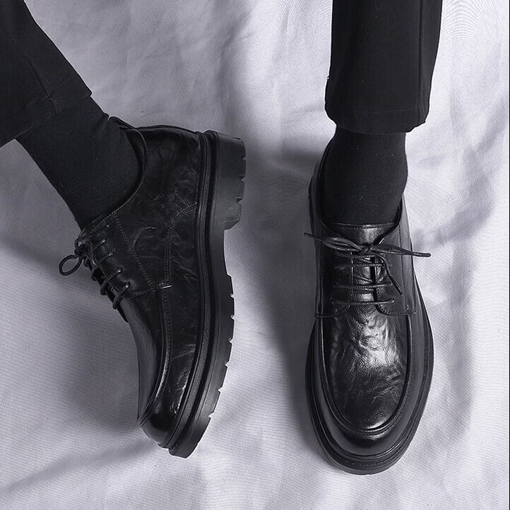 Walker Shop品牌男士皮鞋高端2026新款内增高皮鞋男款商务休闲透气正装鞋子男 黑色【8cm内增高】 41