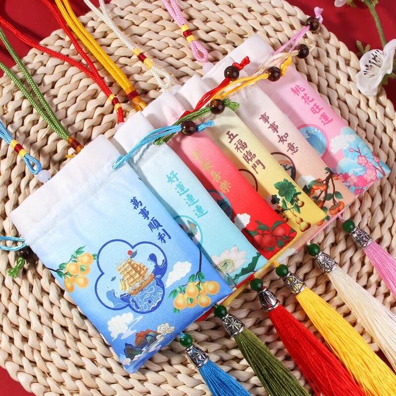 古风香囊端午节香包荷包汽车挂件首饰袋祈福福袋汉服随身配饰 湖蓝万事顺利 空袋配薰衣草香粉