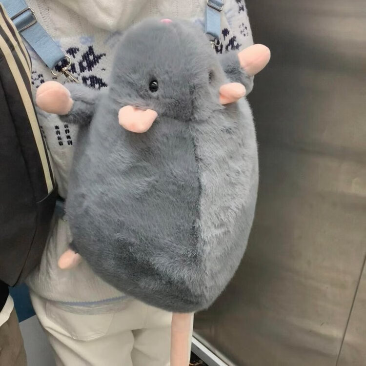 CLBD花枝鼠双肩包女小背包高颜值ins韩版可爱秋冬毛绒学生大容量书包 灰色 大号