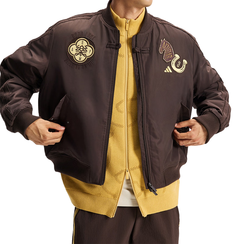 阿迪达斯（adidas）棉服外套男 2026新年款飞行员挺阔新中式夹克保暖运动休闲棒球服 KQ5092 极光咖/马年限定 L