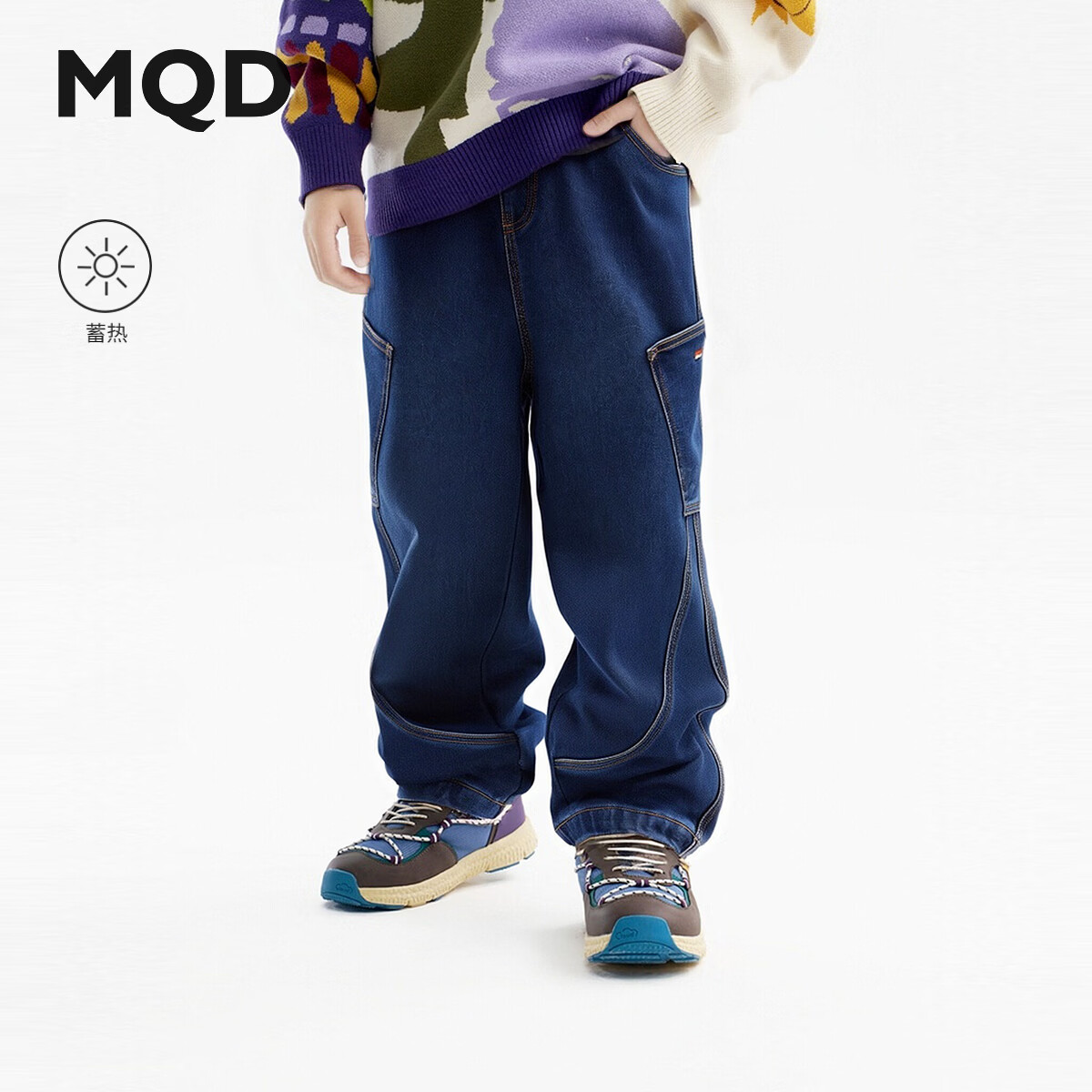 马骑顿【蓄暖】MQD童装男童牛仔裤25冬季新款儿童加厚保暖弯刀裤长裤子 中牛仔蓝 140