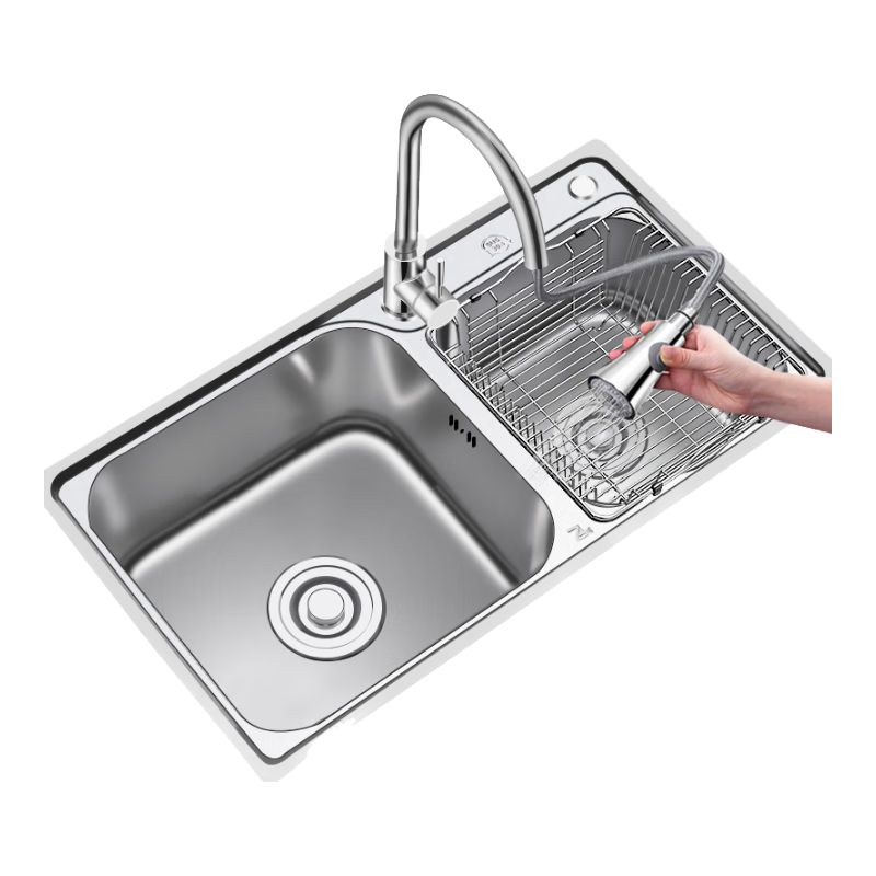 尊馳（ZUNCHI） 衛(wèi)浴水槽雙槽304不銹鋼加厚廚房洗菜盆洗菜池洗碗槽 【304不銹鋼】72*40加厚雙槽+抽拉冷熱水龍頭