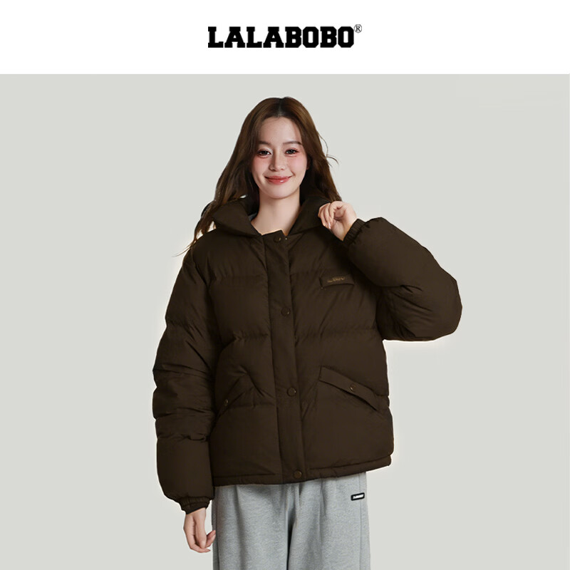 LALABOBO【商场同款】白鸭绒羽绒服25年冬新潮原创格子外套女RBED-WSYR16 深蓝 S