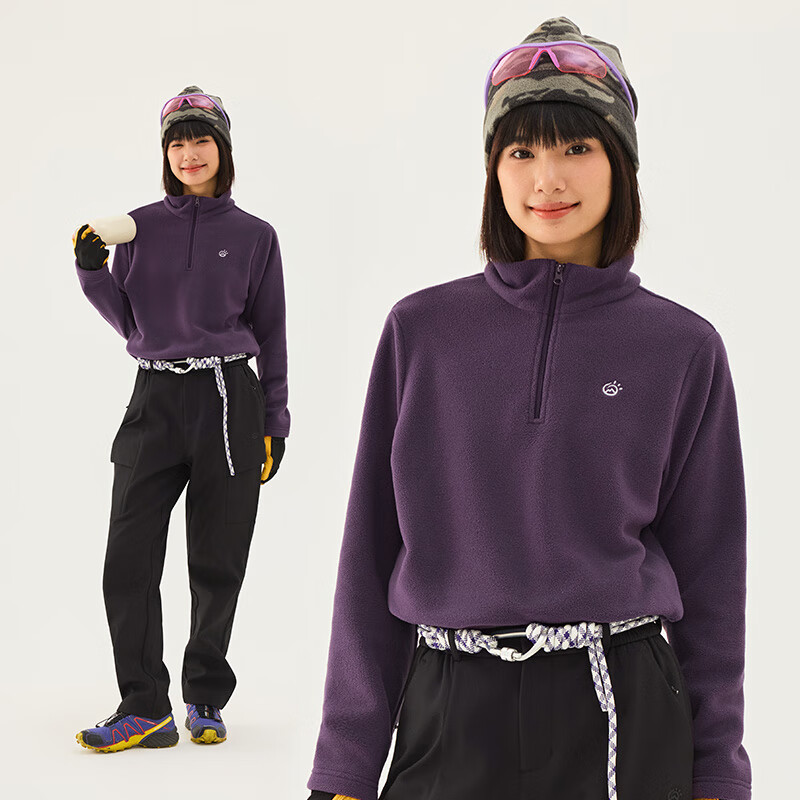 TECTOP探拓户外抓绒衣男款上衣摇粒绒打底衫女士卫衣外套冲锋衣内胆保暖 深紫色-女 XL