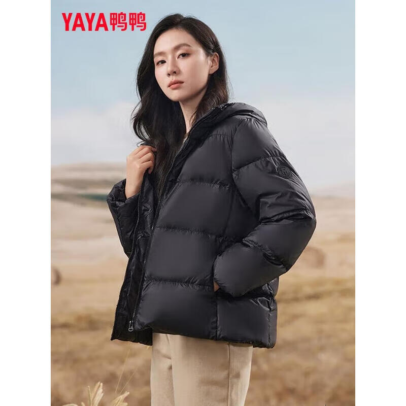 鸭鸭(YAYA)冬季新款羽绒服女短款面包宽松连帽时尚休闲保暖小个子外套 香草米色 S 105斤以内