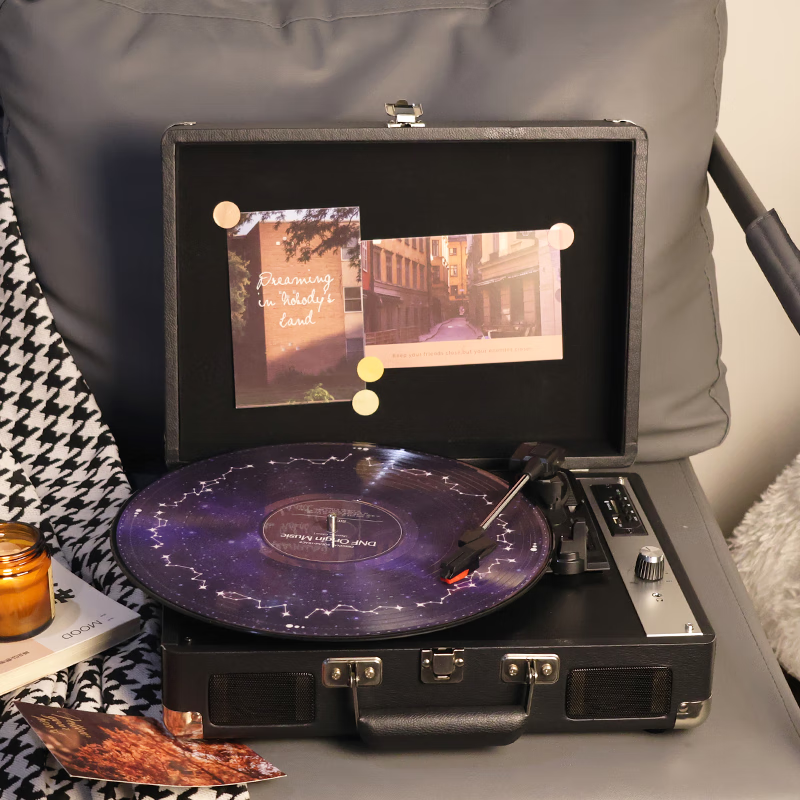 MZELI KING复古黑胶唱片机蓝牙音响音乐神器唱片播放器生日乔迁新婚礼物七夕礼物可代写贺卡 【一代新款】暗夜黑