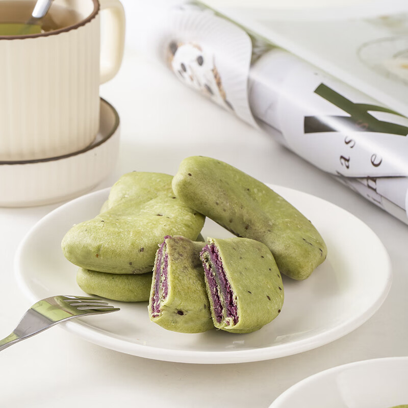 法米诺奇亚籽抹茶紫薯芋泥饼无蔗糖代餐食品糕点心休闲网红零食袋装300g 奇亚籽抹茶紫薯芋泥饼袋装300g-10个装