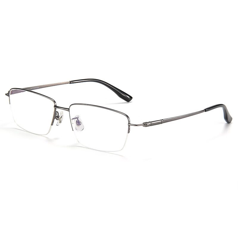 依视路(ESSILOR)纯钛近视眼镜男士款半框可配度数专业防蓝光高端加宽超大脸眼镜框 【总宽160mm】9966质感枪 单镜框(带衬片)