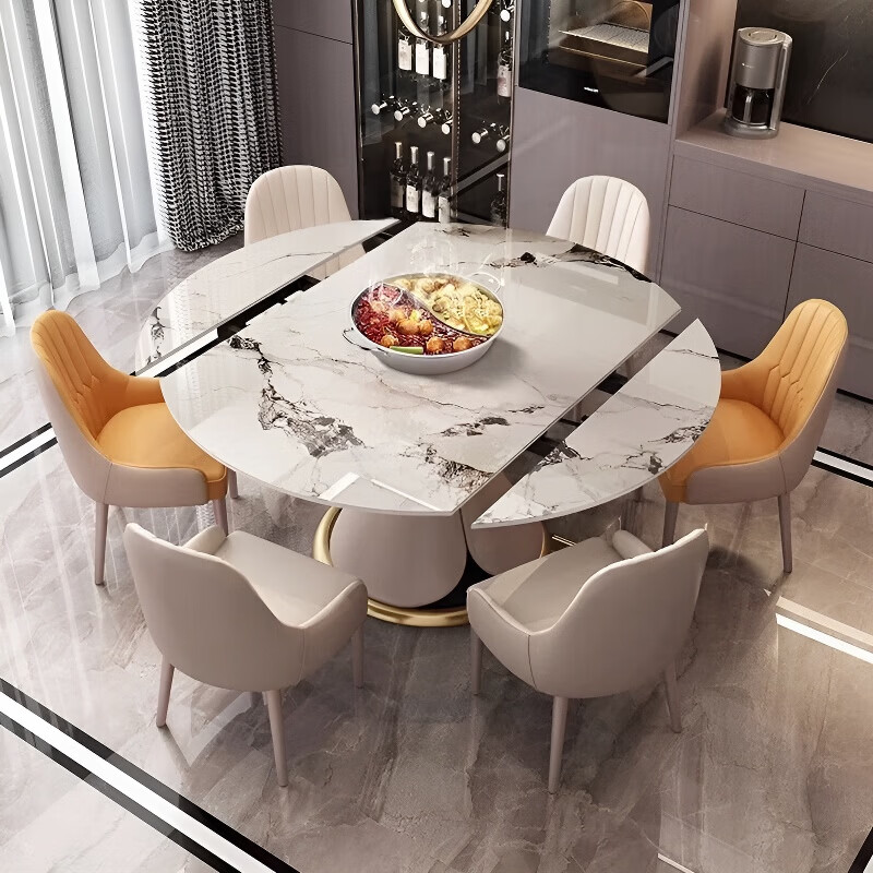 梵森荣2026新款岩板餐桌椅组合意式轻奢可旋转伸缩多功能家用小户型饭桌 1.2米旋转伸缩餐桌 岩板[餐桌+4椅]