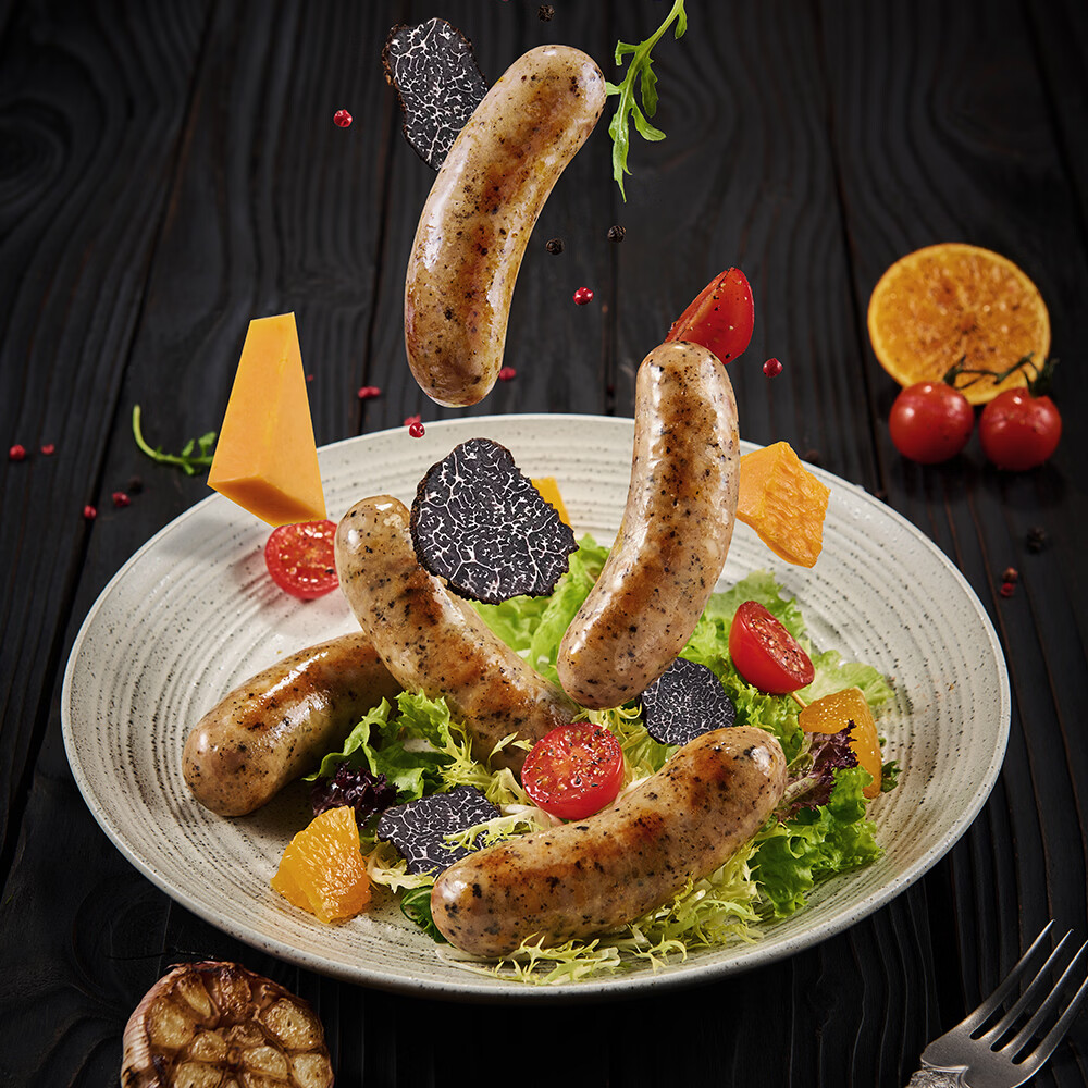 尊乐经典爆汁纯肉烤肠原味蜜汁黑椒黑松露芝士早餐肠烧烤食材 黑松露芝士600g*2