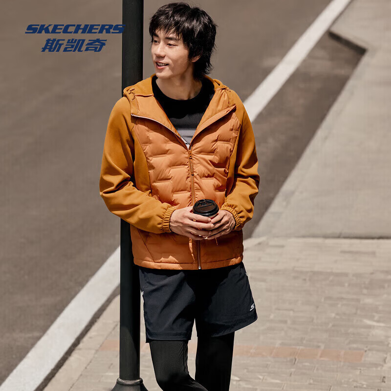 斯凯奇（Skechers）男士秋冬季羽绒外套梭织短款羽绒外套 红茶色/00RN L