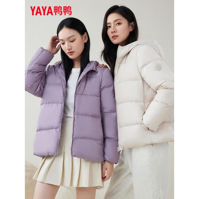 鸭鸭(YAYA)冬季新款羽绒服女短款面包宽松连帽时尚休闲保暖小个子外套 香草米色 S 105斤以内