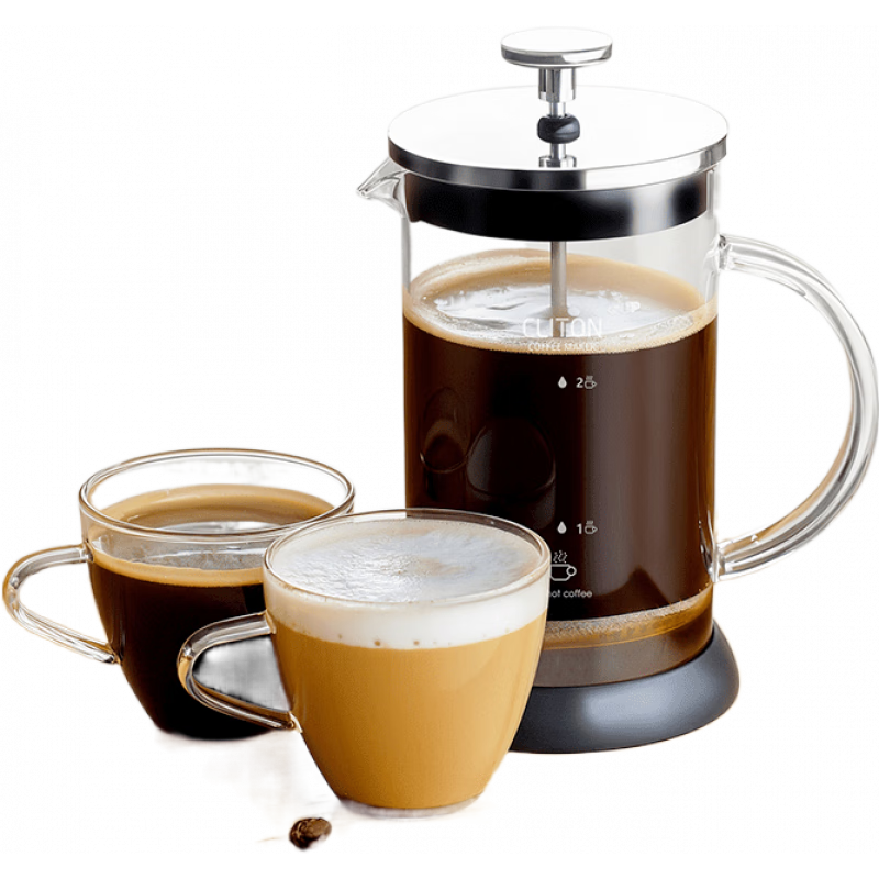 CLITON玻璃法压壶咖啡壶不锈钢滤压壶家用打奶泡法式咖啡过滤器350ML 不锈钢法压壶_ 350ml