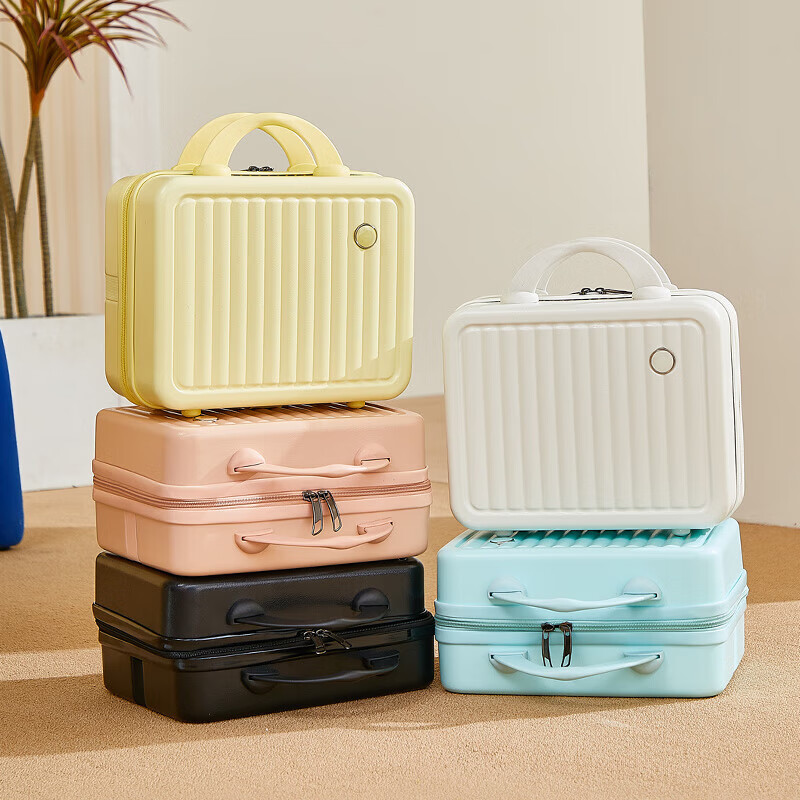 天胤手提化妆箱可挂行李箱储物密码箱带锁洗漱包14寸小型16收纳可定制 白配金_【磨砂角】 18寸【带密码锁】