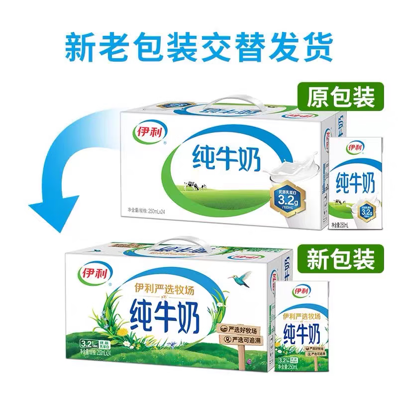 伊利纯牛奶250ml*24盒/箱  礼盒装 全脂营养 早餐搭档 乳蛋白 乳蛋白16盒
