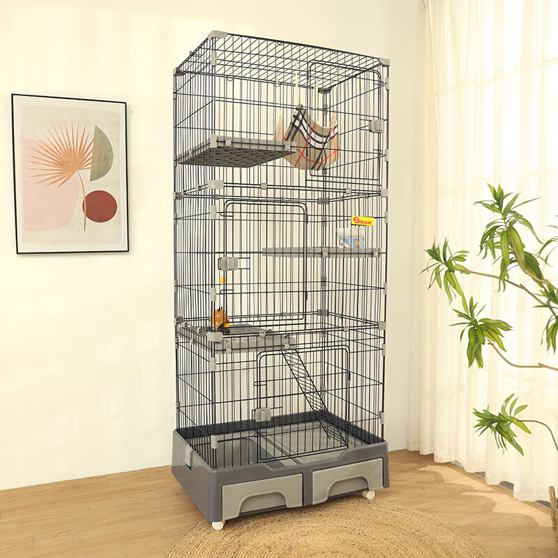 华元宠具（hoopet）猫别墅猫咪笼子三层四层宠物窝猫舍超大空间带厕所一体屋【商仓】