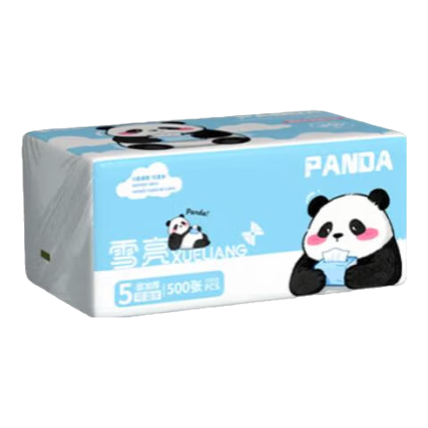 雪亮熊猫柔韧亲肤抽纸500张大包抽纸加厚家用纸面巾纸家用卫生纸  5层 500张*1包
