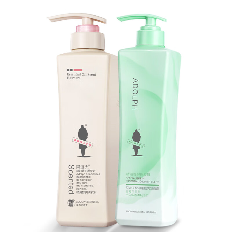 阿道夫洗发水男士套装 净屑控油蓬松止痒洗头膏女 玫瑰精油白牡丹花留香 去屑洗发水680ml+白牡丹洗发水800ml